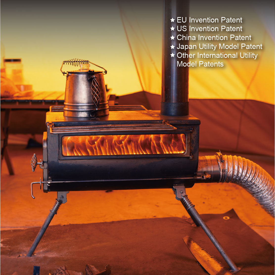 tent and stove Winnerwell® Woodlander PLUS Double View External Air Tent Stove - Dual Glass Windows & External Air System