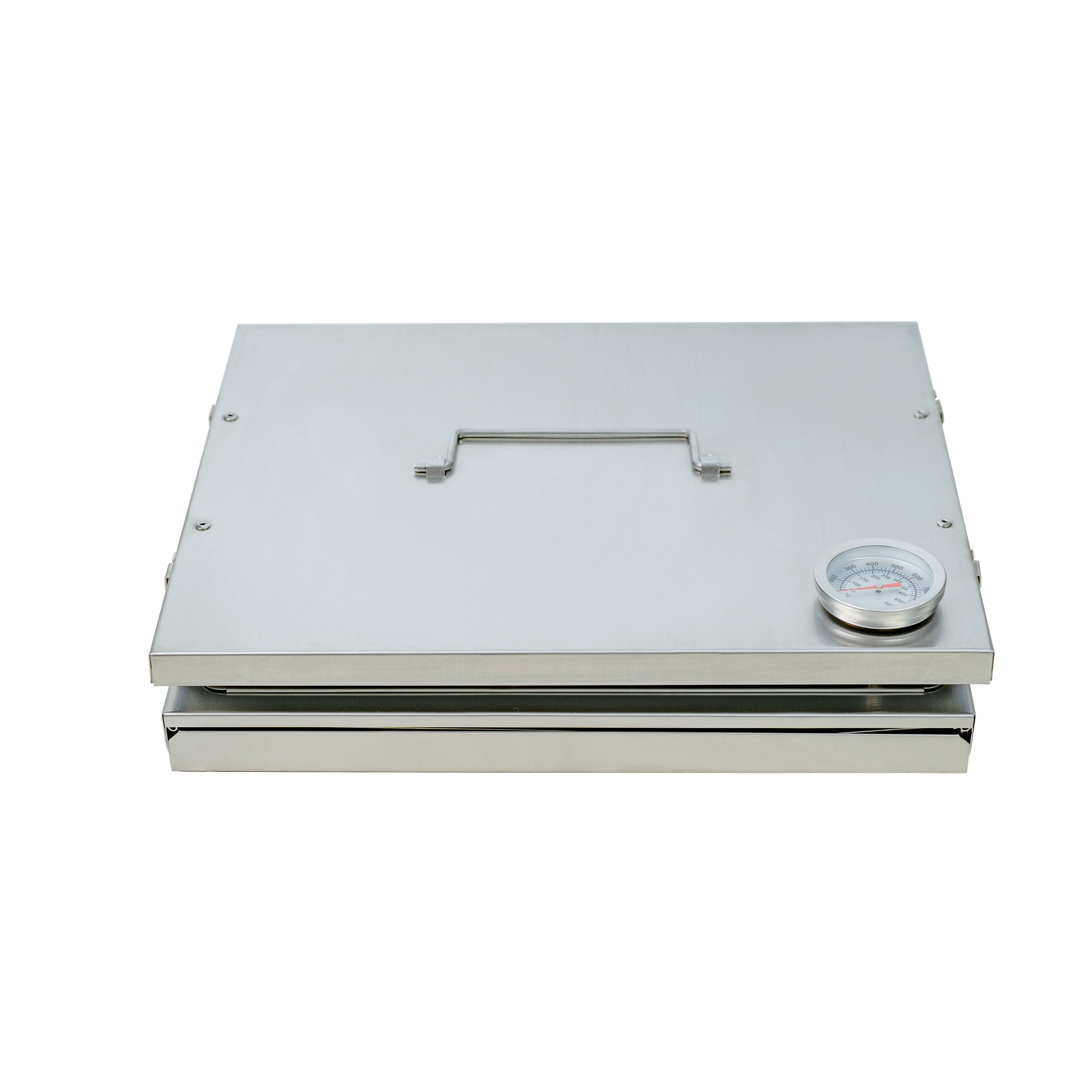 Top - down view of the Winnerwell® Fastfold Oven, emphasizing its flat top surface and the overall shape that fits well in outdoor cooking setups.