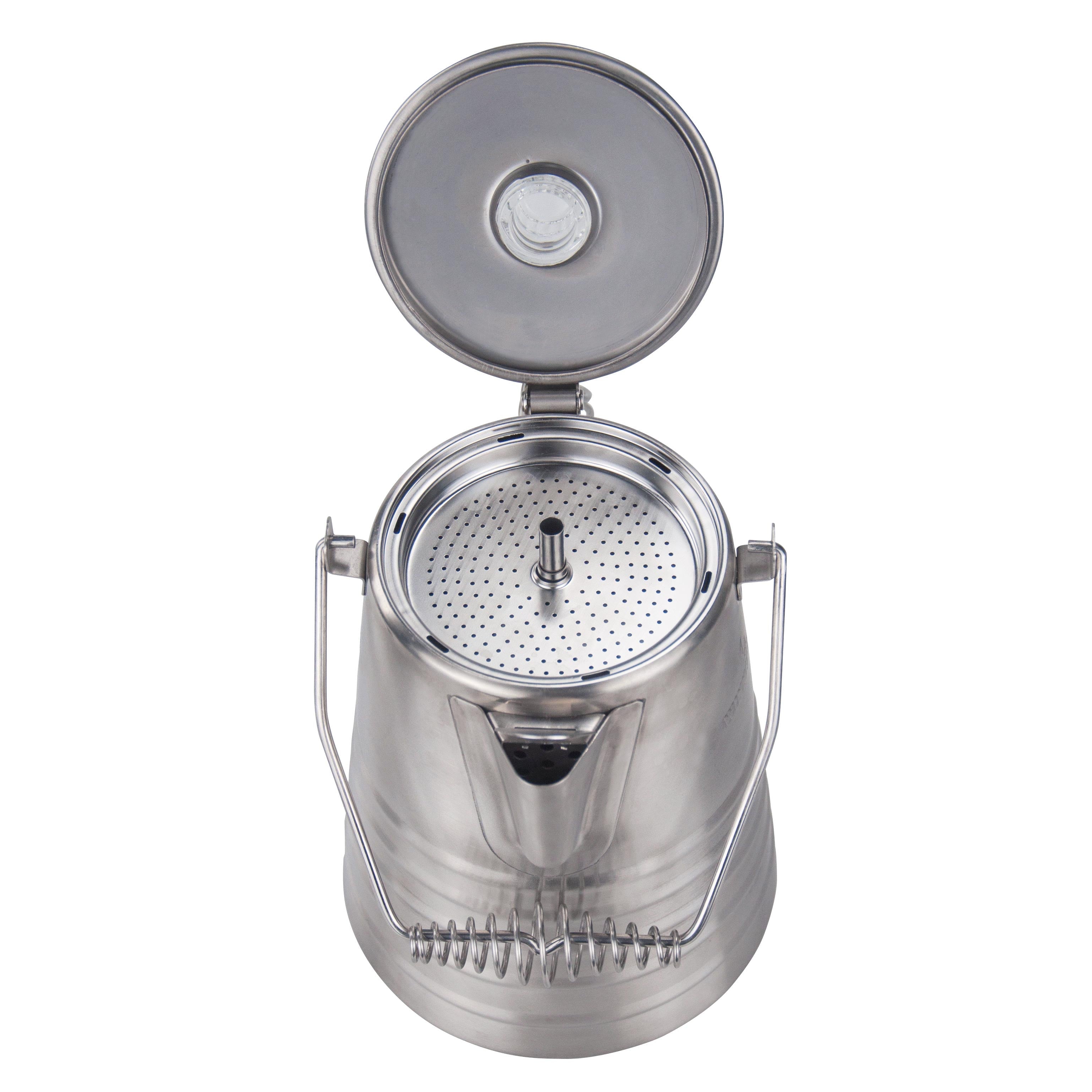 Detail view of the heat - resistant handle on the Winnerwell Stainless Percolator Coffee Pot, emphasizing its user - friendly design.