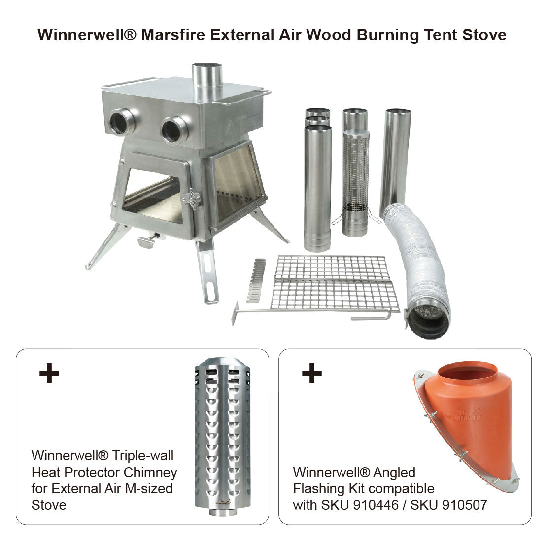Winnerwell® Marsfire External Air Wood Burning Tent Stove with Chimney Outlet Protector Kit