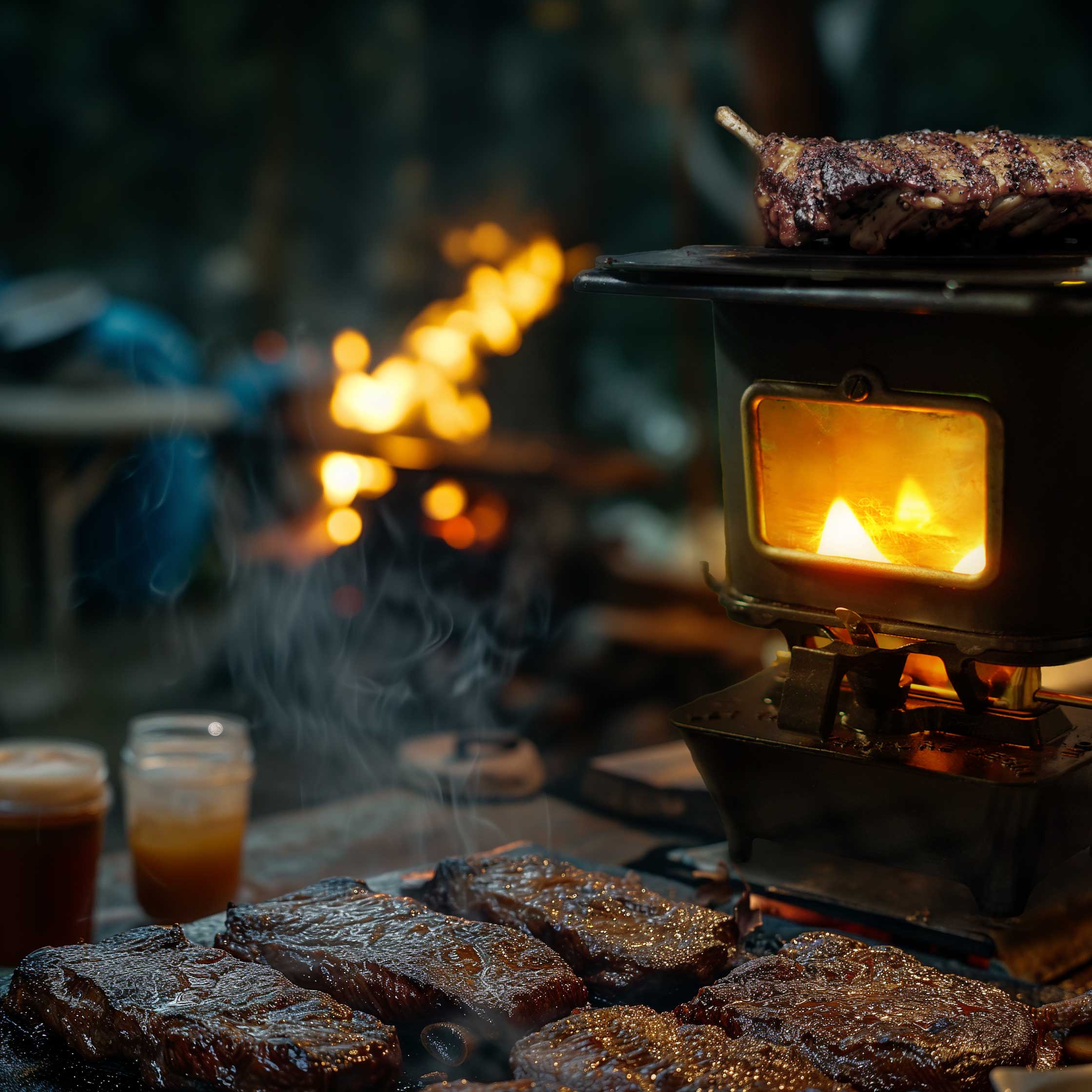 Winnerwell® Iron Camping Cooker Stove burning paraffin in a campsite—performance for cooking meals, boiling water。