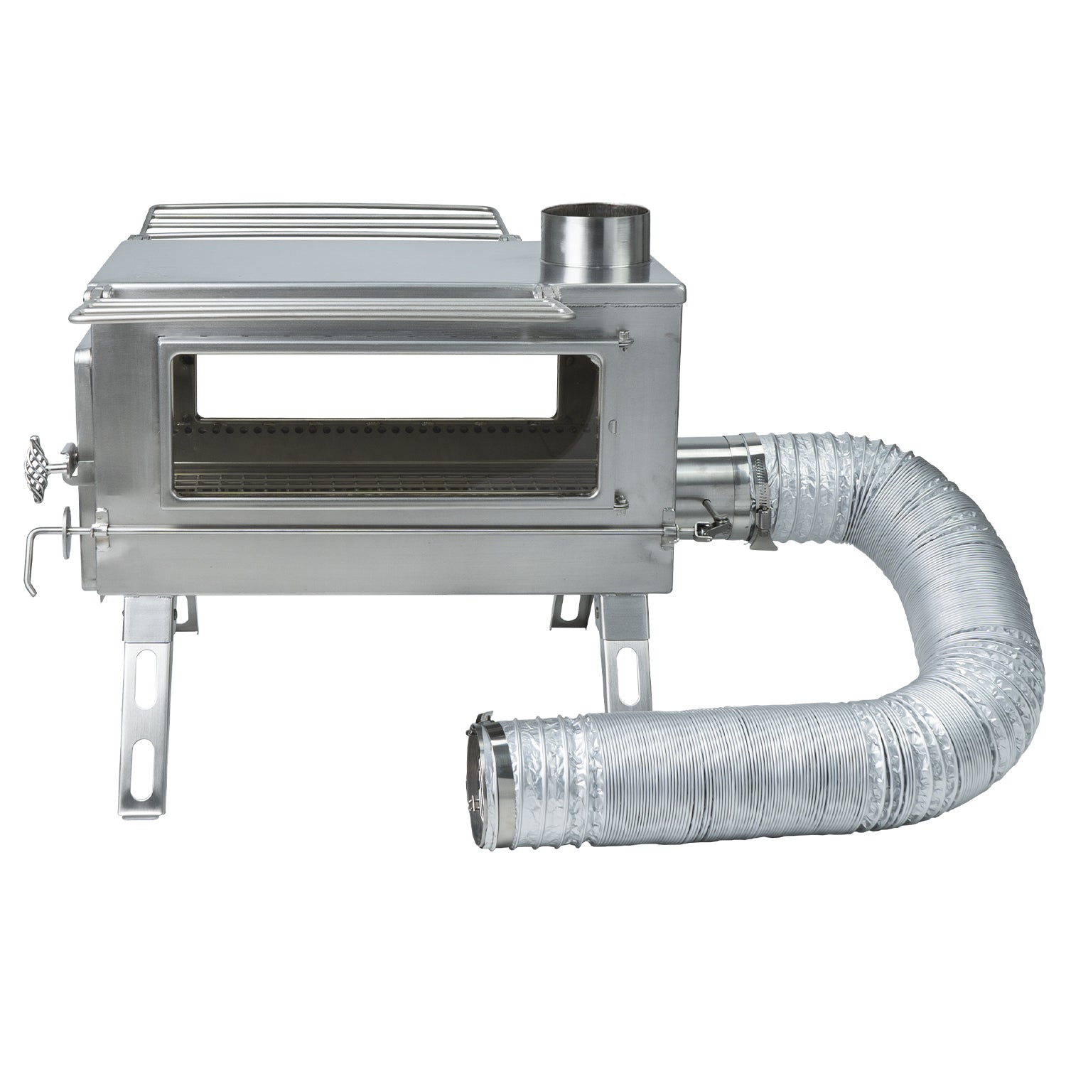 The Winnerwell® Nomad PLUS Double View External Air tent stove in action, heating up the tent and creating a warm and cozy environment in the great outdoors.