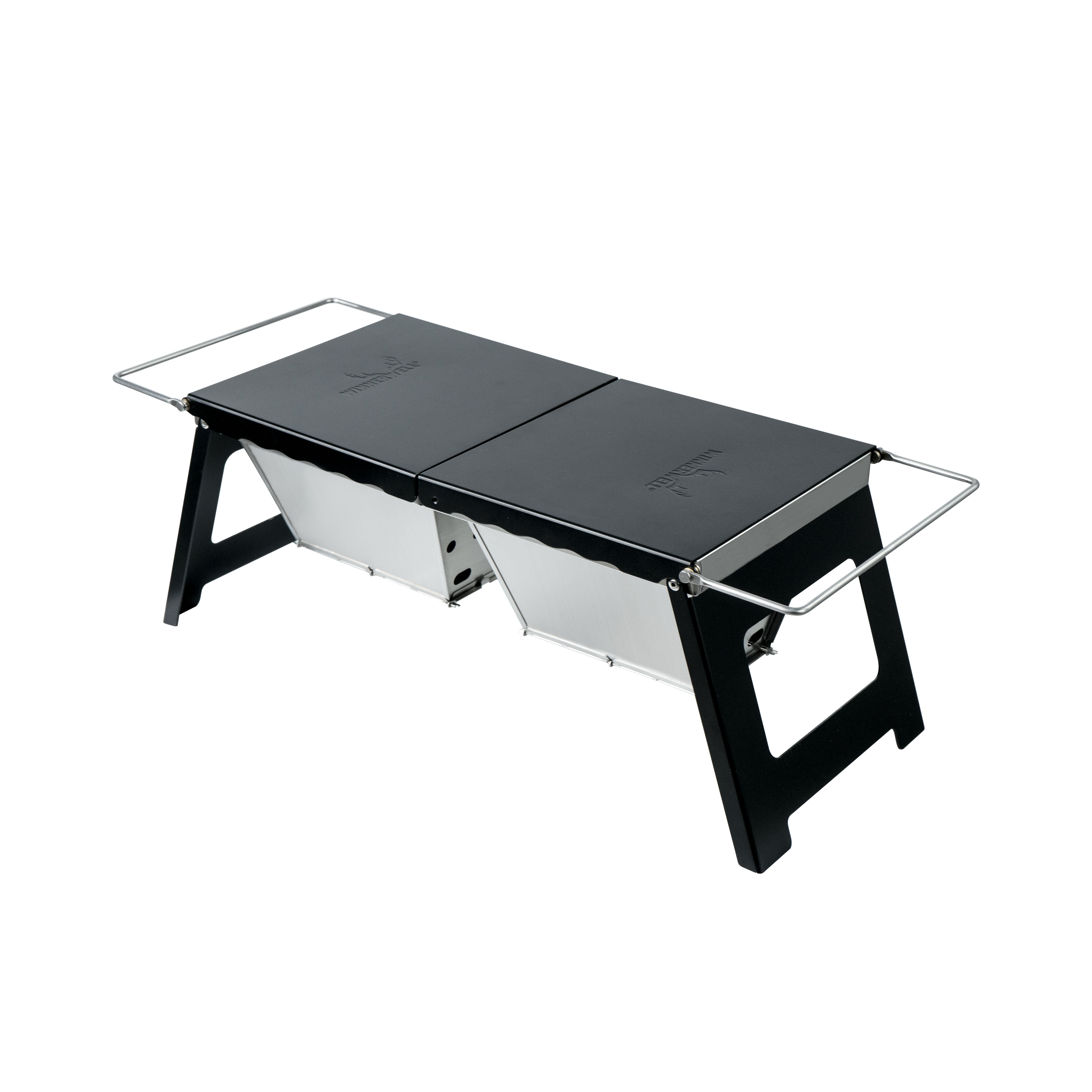 Detail view of the construction of the Winnerwell® Fastfold Camp Table Charcoal Grill, showcasing its durable material that can withstand outdoor conditions.
