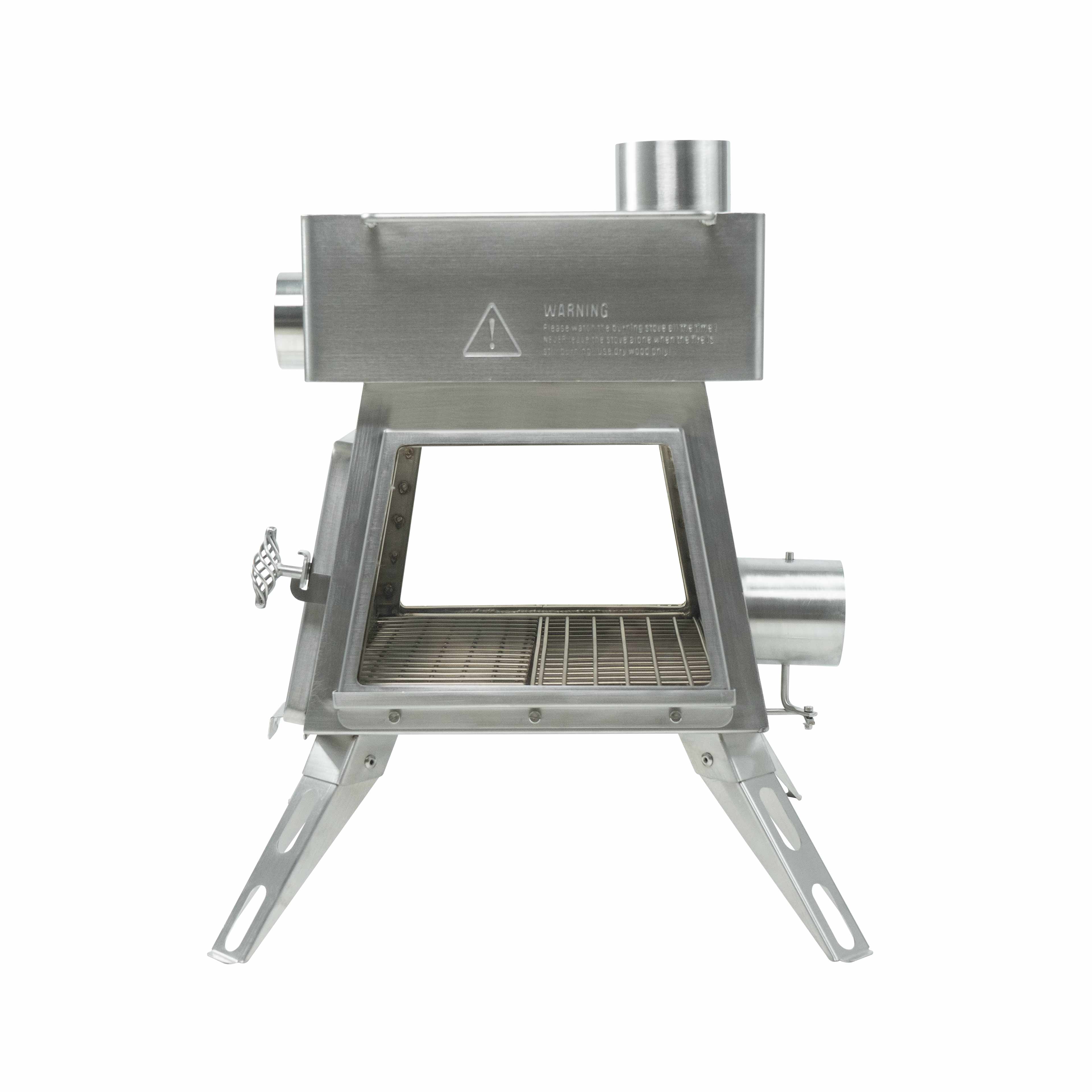 Three Side view of Winnerwell Marsfire tent stove showing compact design