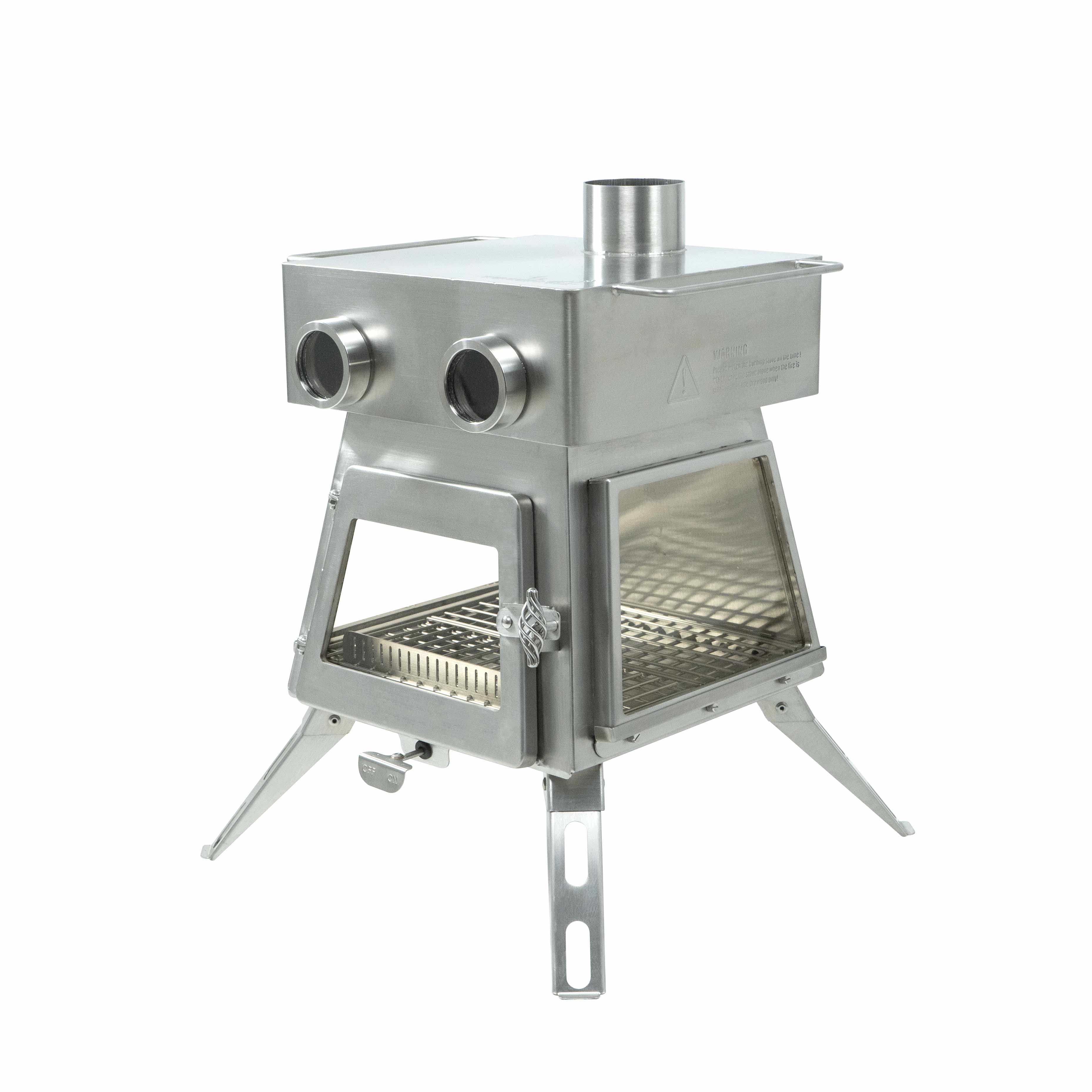 Side view of Winnerwell Marsfire tent stove showing compact design